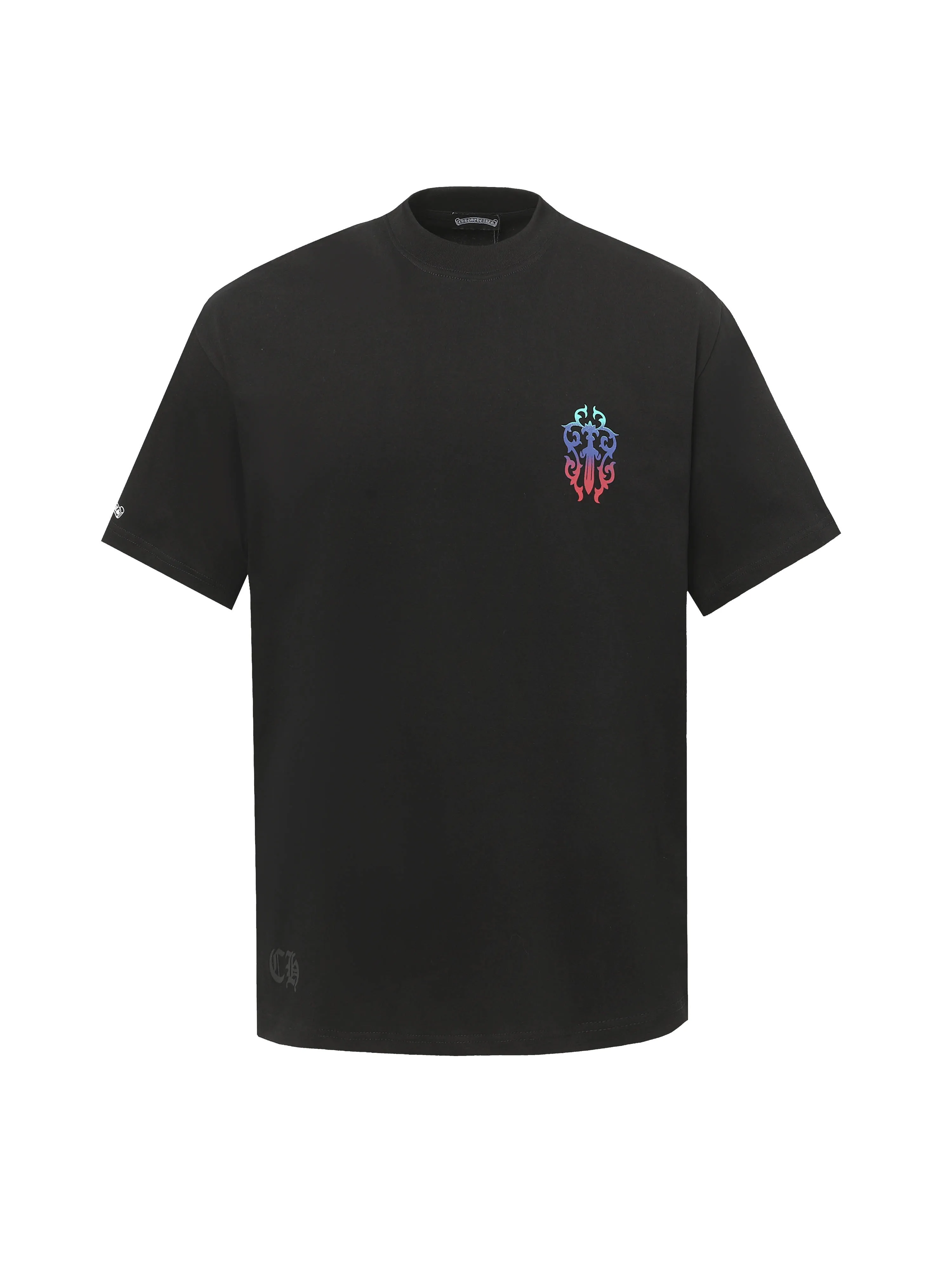 🅿️170 Chrome hearte/Chrome heart ch 25ss early spring Sanskrit horseshoe print short-sleeved T-shirt. A must-have item for daily commuting for men and women in light luxury. The correct version is welcome to compare. Detailed features: ·280g 100% cotton double yarn jersey fabric. ·Custom-dyed in the same cylinder, special thickened 32 pieces double-strand 1x1 thread. ·Double-needle cross-stitch technology. ·Original main mark washed tag. Color: black white. Size: XS-L
